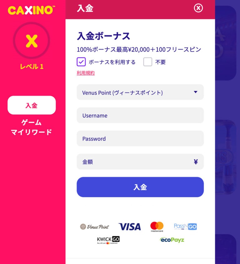 カジーノカジノの入金方法